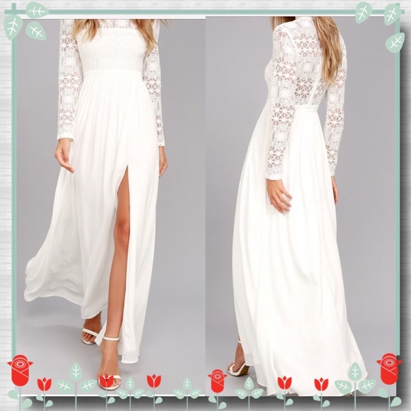 in dreams white long sleeve lace maxi dress